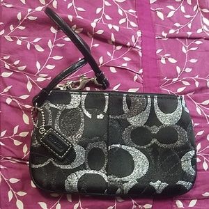 Coach Metallic Silver And Black Wristlet Purse